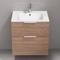 Wall Mounted Bathroom Vanity, Modern, Walnut, 24 Inch, Chrome Handles